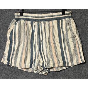 Universal Thread Womens Large Blue Cream Striped Linen Blend Shorts Pocket L